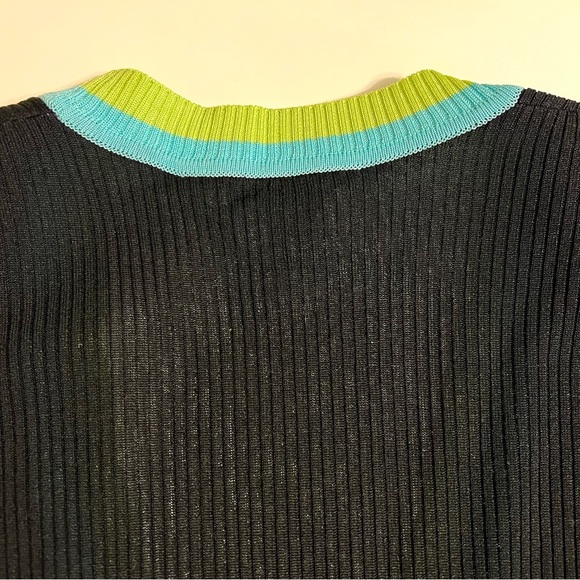 Exclusively Misook Black Green/Blue Trim Long Sleeve Cardigan Sz S - Picture 9 of 12